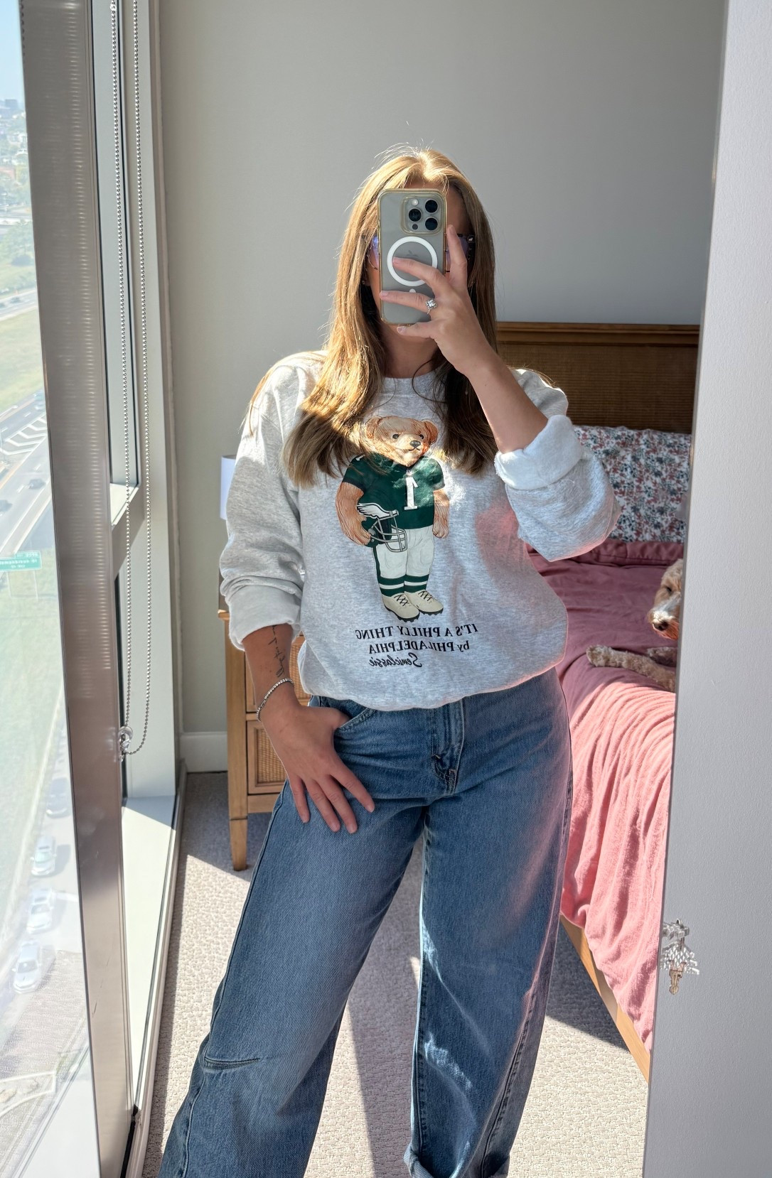 Philly game day outfit inspo! Cheering on the Eagles in the cutest cozy game day look featuring my go-to Levi’s jeans from Target! These relaxed-fit jeans are comfy, flattering, and perfect for pairing with your favorite Eagles sweatshirt. 
#TargetStyle #LevisJeans #EaglesGameDay

#LTKFindsUnder100 #LTKStyleTip #LTKSaleAlert
