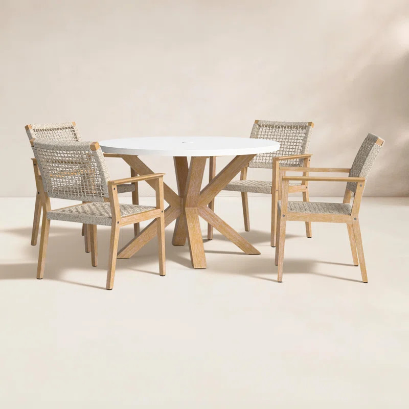 Fleur 48" Round Eucalyptus Wood Patio Dining Set | Wayfair North America