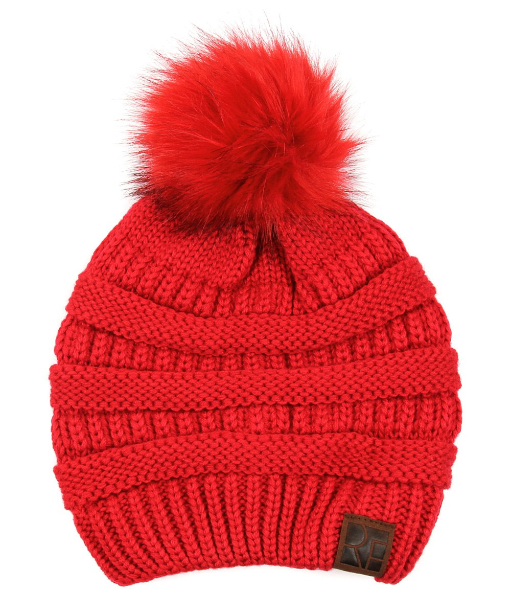 Riah Fashion Women's Beanies Red - Red Pom-Pom Beanie - Women | Zulily