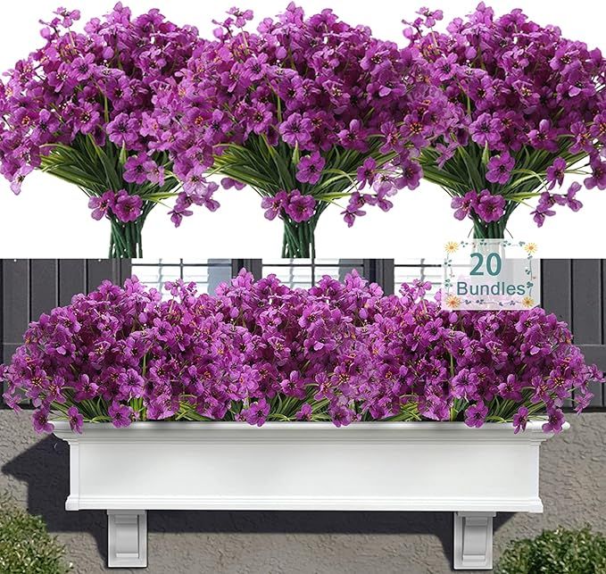 20 Bundles Outdoor Artificial Flowers, UV Resistant Fake Flowers with Plastic Plants, Faux Silk F... | Amazon (US)