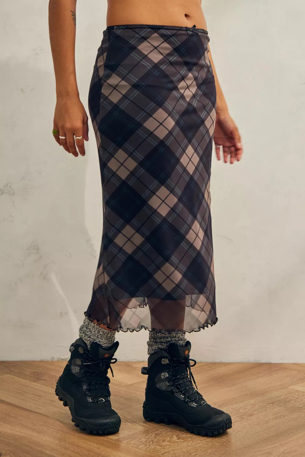 UO Classic Check Mesh Midi Skirt | Urban Outfitters (US and RoW)