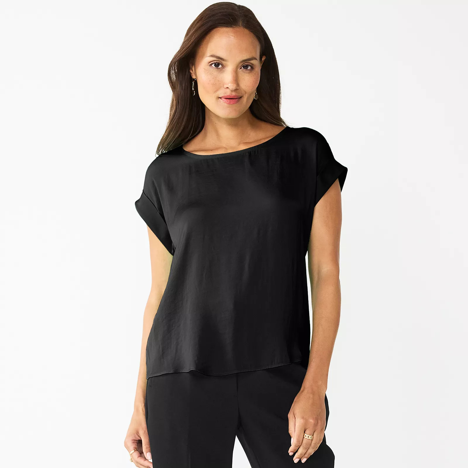 Petite Nine West Short Sleeve Silky Tee, Women's, Size: XXL Petite, Mineral Black | Kohl's