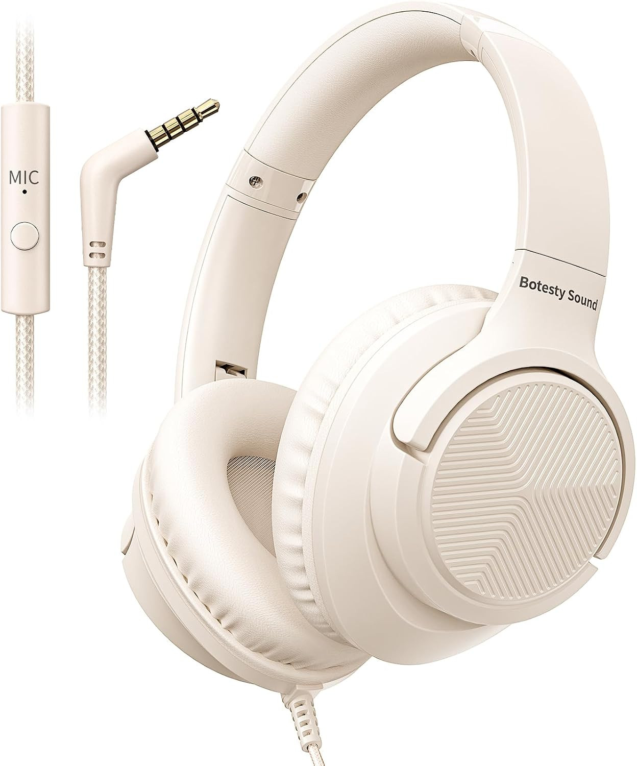 Wired Headphones with Microphone for School, 3.5mm Corded Headphones, Beige | Amazon (US)