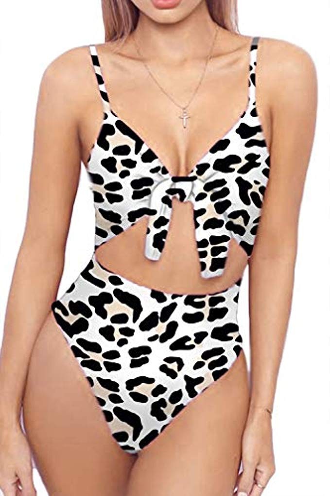 LEISUP Womens Spaghetti Strap Tie Knot Front Cutout High Cut One Piece Swimsuit | Amazon (US)