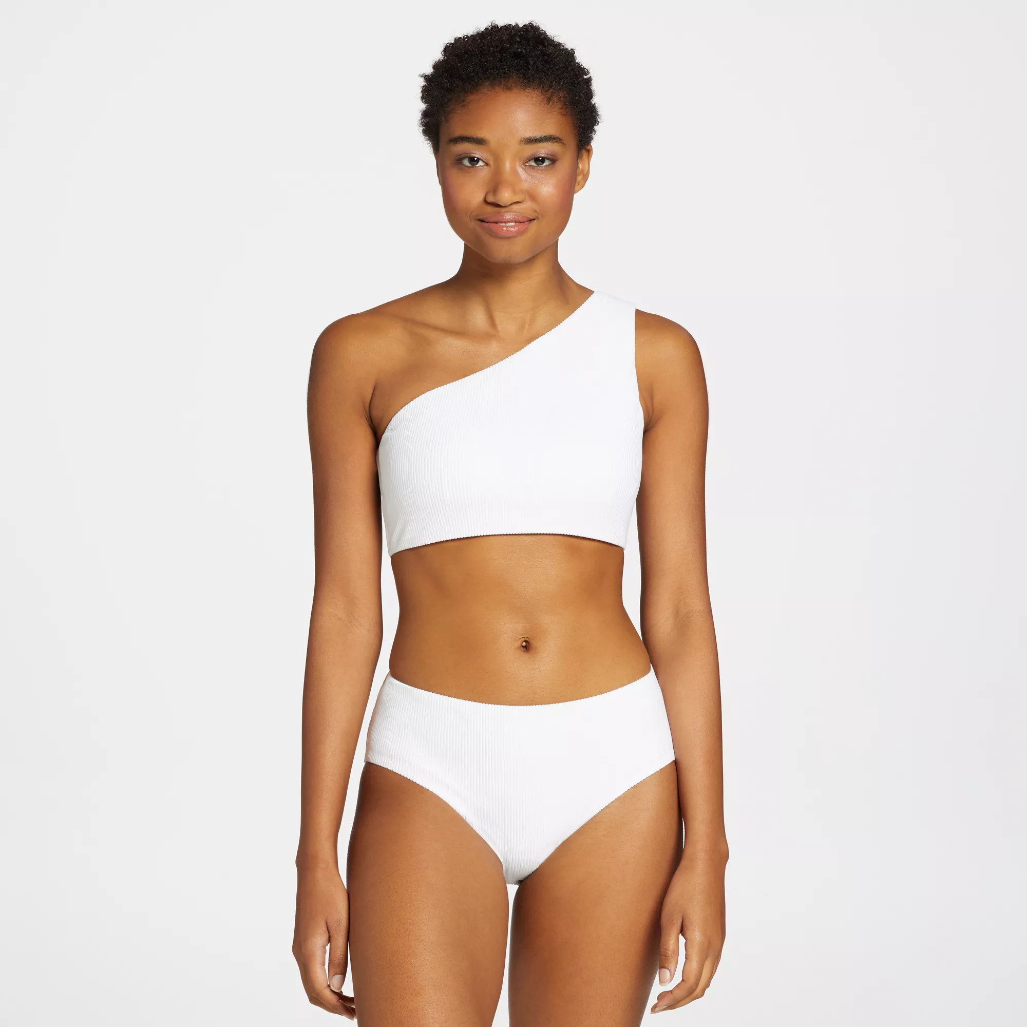 CALIA Women's Ribbed Minimal One Shoulder Swim Top, Small, Pure White | Dick's Sporting Goods
