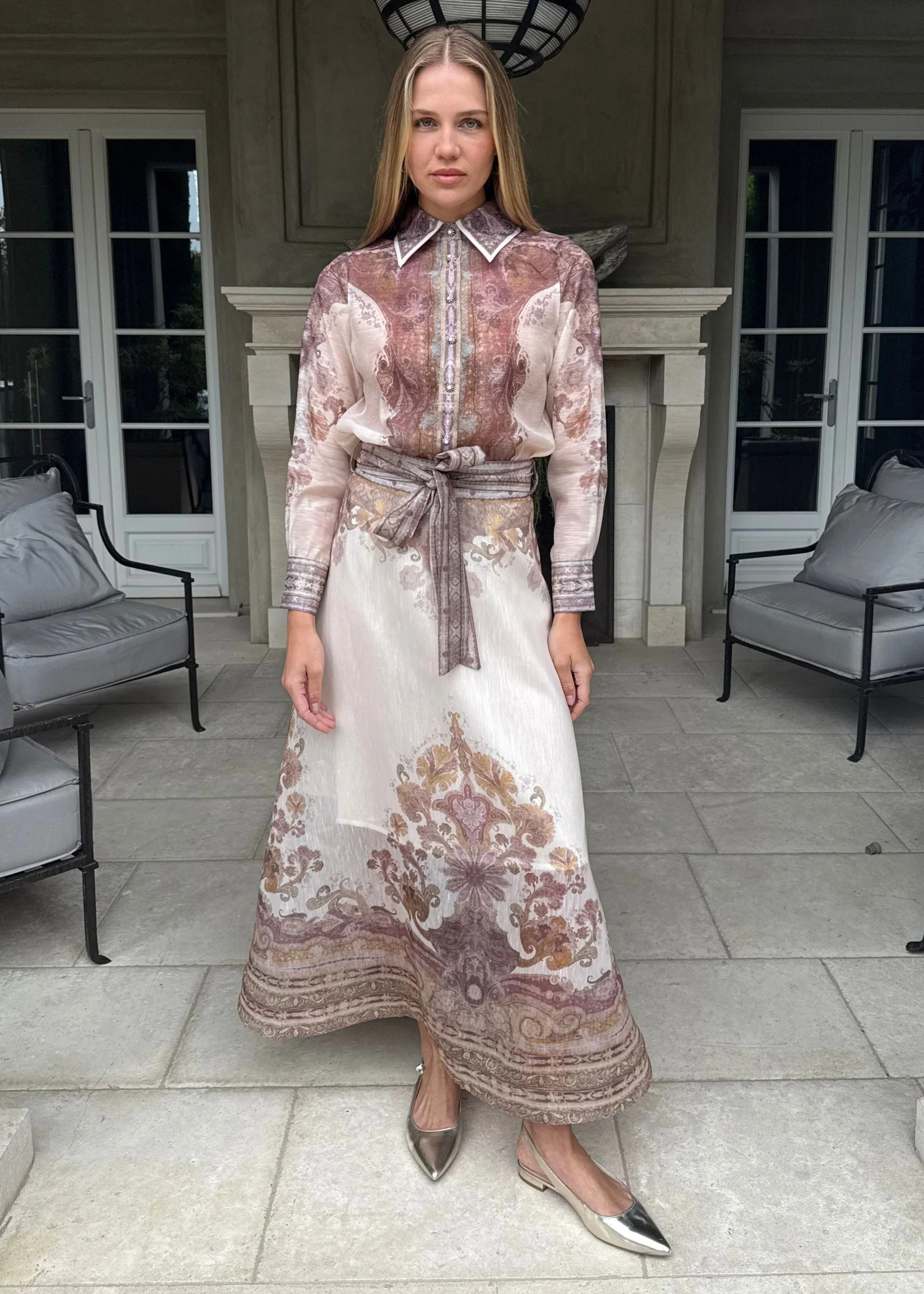 Katherine Long Sleeve Button Down Top - Pink and Brown | Benaar La