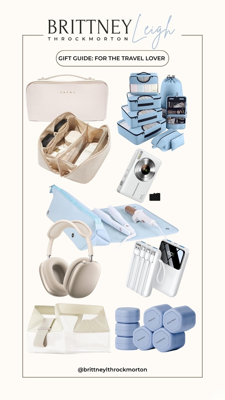 The perfect gift guide for the travel lover in your life! 

Packing essentials, makeup travel case, tsa clear travel case, magnetic containers for your liquids while traveling, also a camera & headphones!

#LTKHoliday #LTKCyberWeek #LTKGiftGuide