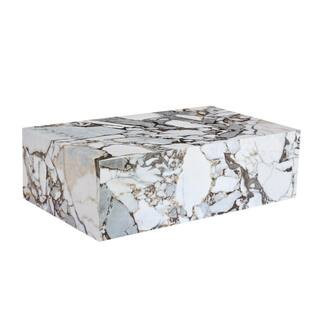39.3 in. White Marble Pattern Rectangular MDF Coffee Table with Anti-Slip Pads and No Assembly Required | The Home Depot