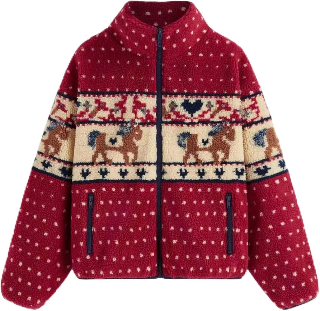 Stand Collar Sherpa Fleece Jackets for Women Warm Winter Long Sleeve Zip Up Festival Party Loose ... | Amazon (US)