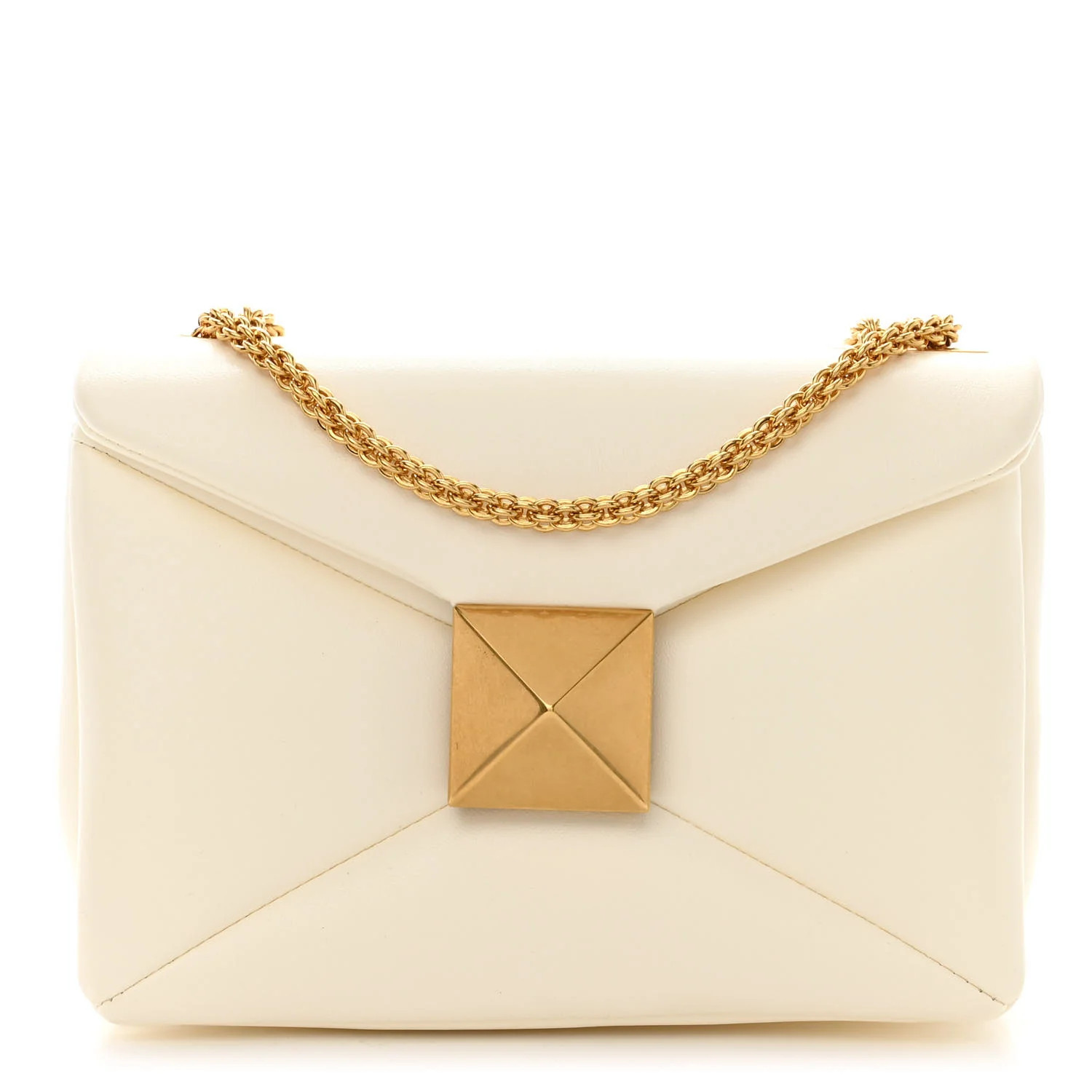 Nappa One Stud Chain Clutch Ivory | FASHIONPHILE (US)