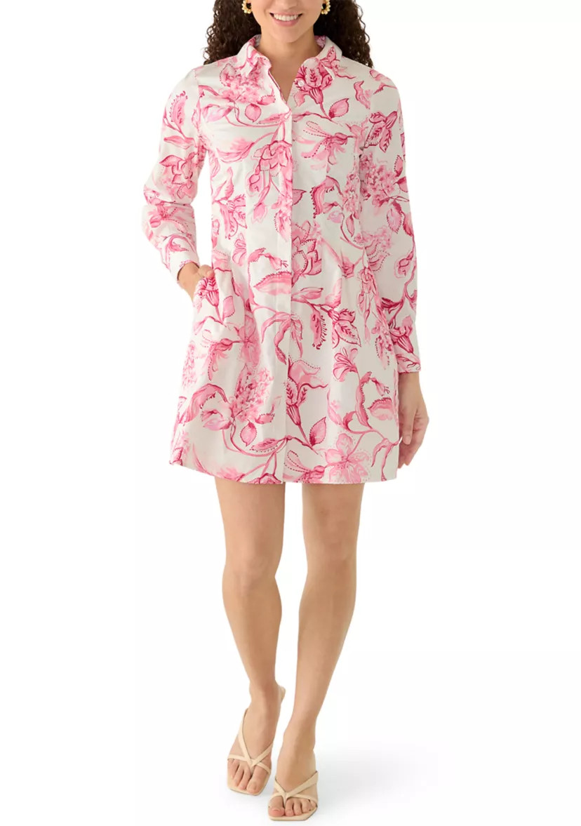 Petite Long Sleeve Button Front Cuffed Dress | Belk