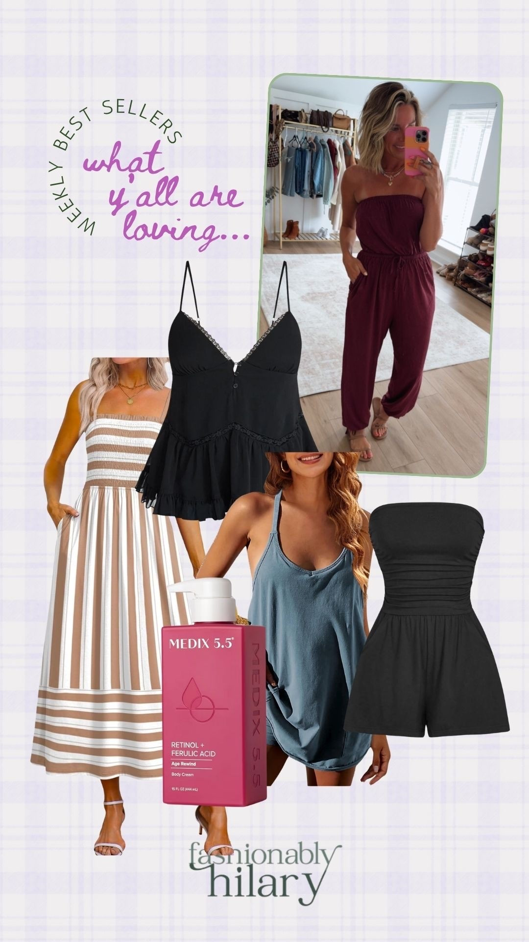 Bestsellers of the week
Amazon: striped dress, tube top romper, dusty blue athletic dress, striped beige and white maxi dress and retinol body lotion
American Eagle: strapless jumpsuit
Walmart: black tank top

#LTKMidsize #LTKSeasonal #LTKselfcare
