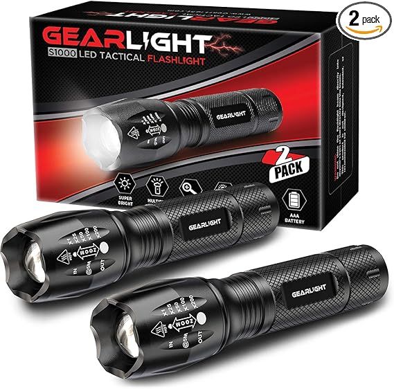 GearLight LED Tactical Flashlight S1000 [2 Pack] - High Lumen, Zoomable, 5 Modes, Water Resistant... | Amazon (US)