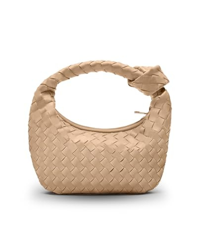 Woven Purse - Woven Bags for Women - Leather Hobo Handbags - Fashion Knotted Small Top Handle Clutch - Soft Vegan Leather (Beige, Small) | Amazon (US)