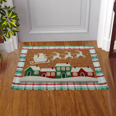 Holiday Living 24-in x 36-in Red Green Polyester/Coir/Latex Non-Slip Grip Indoor or outdoor Winte... | Lowe's
