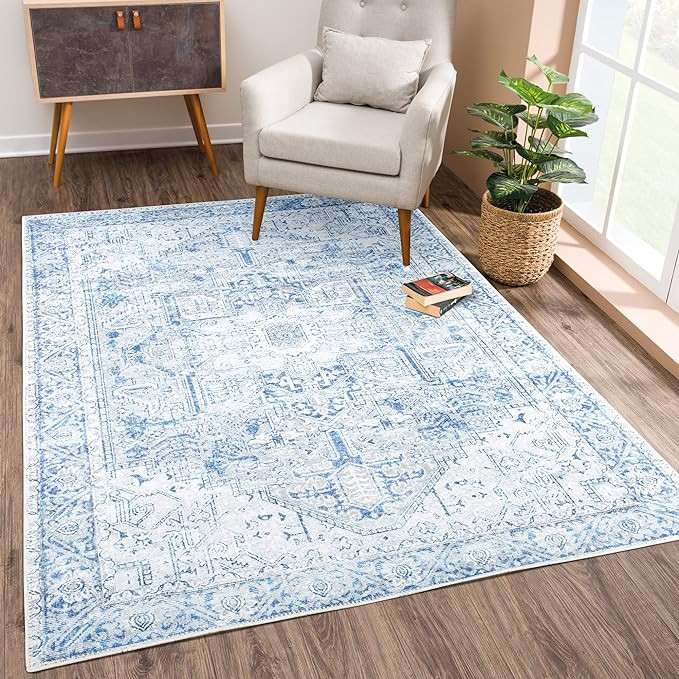 Bloom Rugs Washable Non-Slip 8' x 10' Rug - Blue/Gray Traditional Area Rug for Living Room, Bedro... | Amazon (US)
