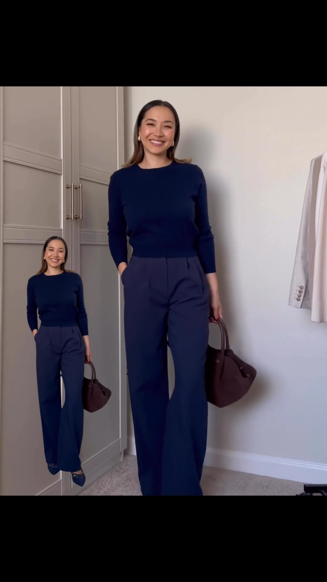 Monochrome navy work outfit

Cashmere sweater 
Abercrombie Sloane tailored pants — size 25, regular Demellier
Sam Edelman slingbacks 
Demellier the midi New York bag 

#LTKWorkwear