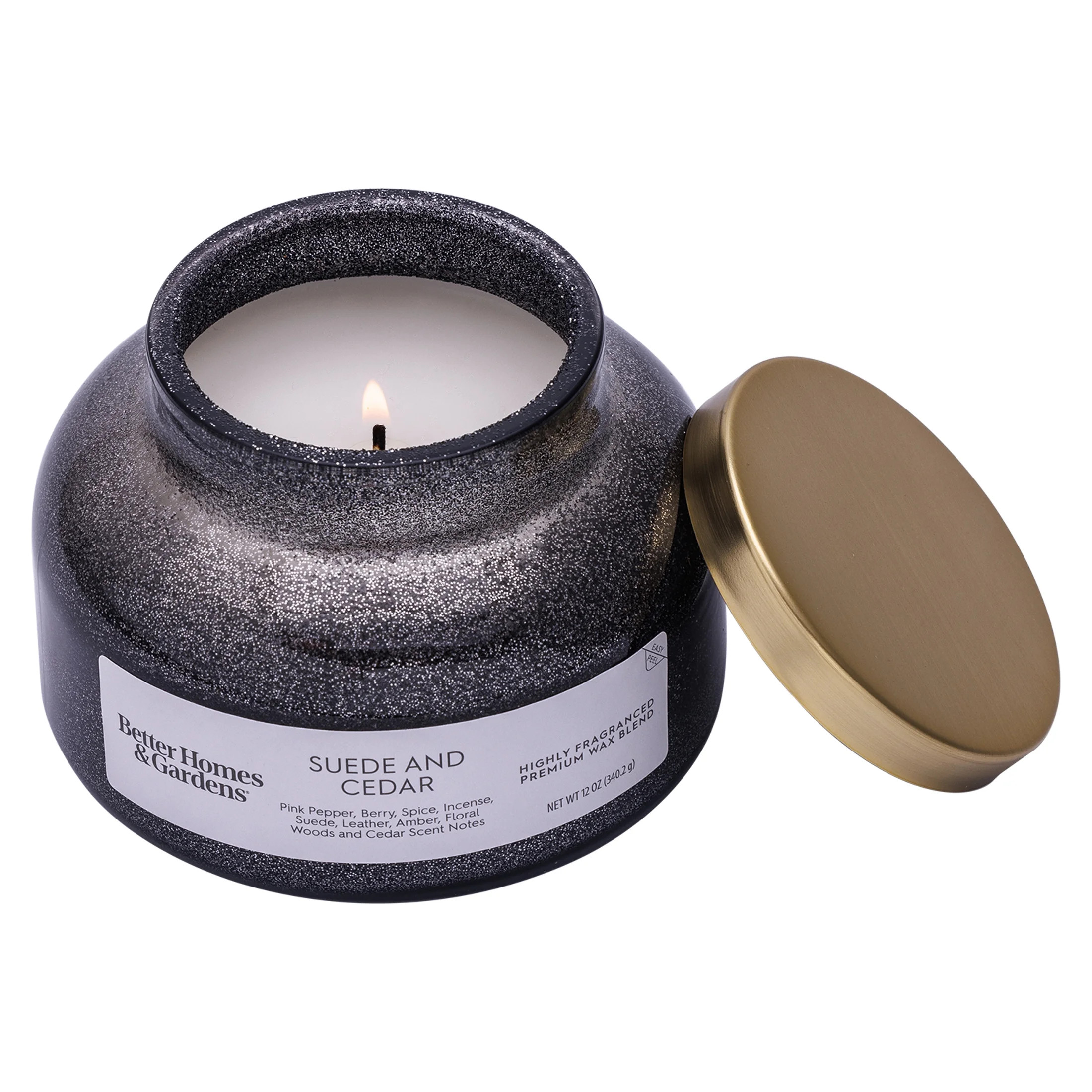 Better Homes & Gardens 1-Wick Holiday Scented Glitter Jar Candle, Suede and Cedar, 12oz. | Walmart (US)