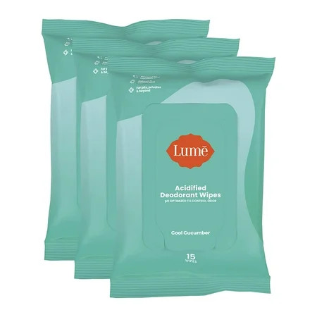 Lume Acidified Deodorant Wipes - 24 Hour Odor Control - Aluminum Free Baking Soda Free Skin Safe - 15 Count (Pack of 3) (Cool Cucumber) | Walmart (US)