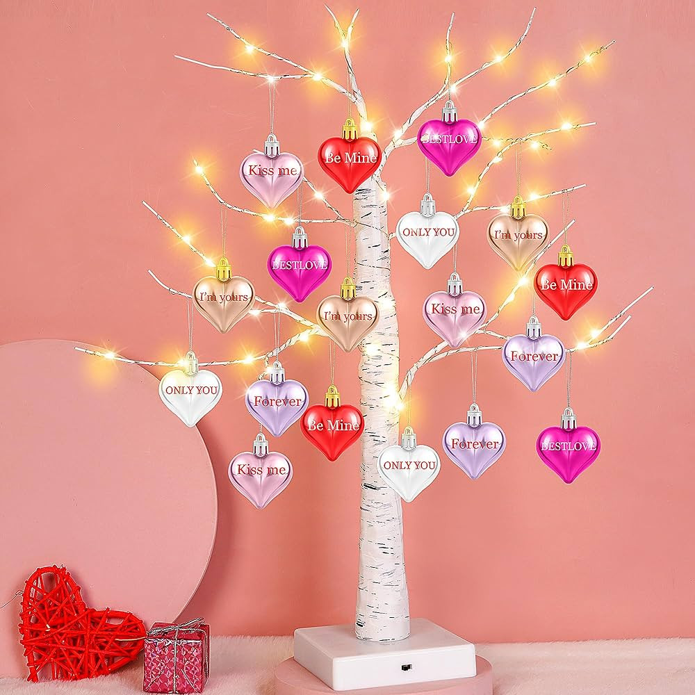 Fovths Valentine's Day Tree Decoration with LED Lights 21.7 Inch Tabletop Birch Tree with Timer B... | Amazon (US)
