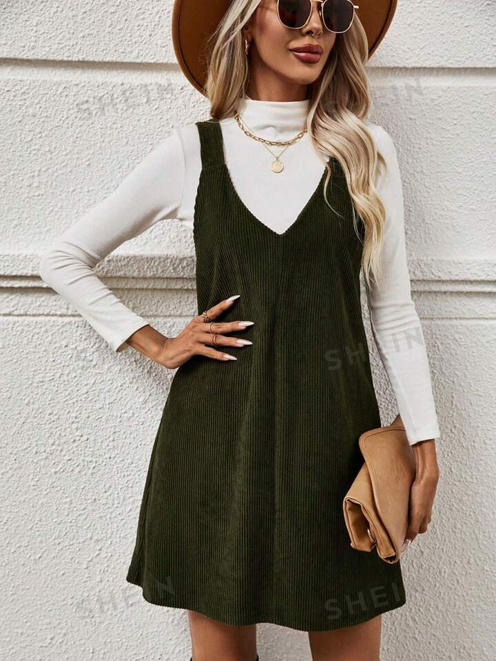 SHEIN LUNE Solid Overall Dress Without Tee | SHEIN