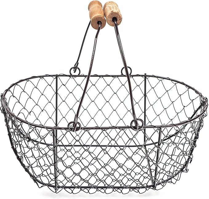10" Oval Wire Basket with Wooden Handles - Vintage Style - By Trademark Innovations | Amazon (US)