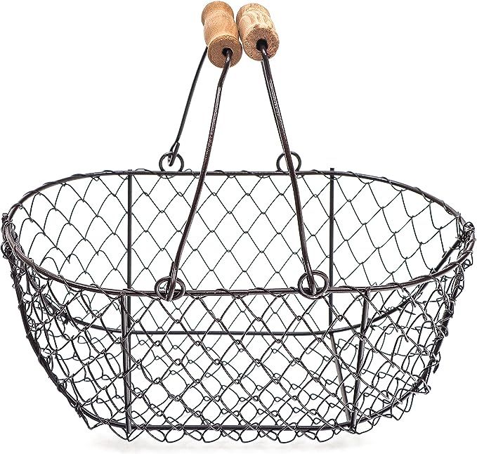 10" Oval Wire Basket with Wooden Handles - Vintage Style - By Trademark Innovations | Amazon (US)