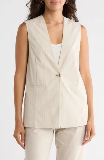 NORDSTROM RACK Pinstripe Vest in Beige Scroll- Black Pinstripe at Nordstrom Rack, Size X-Small | Nordstrom Rack