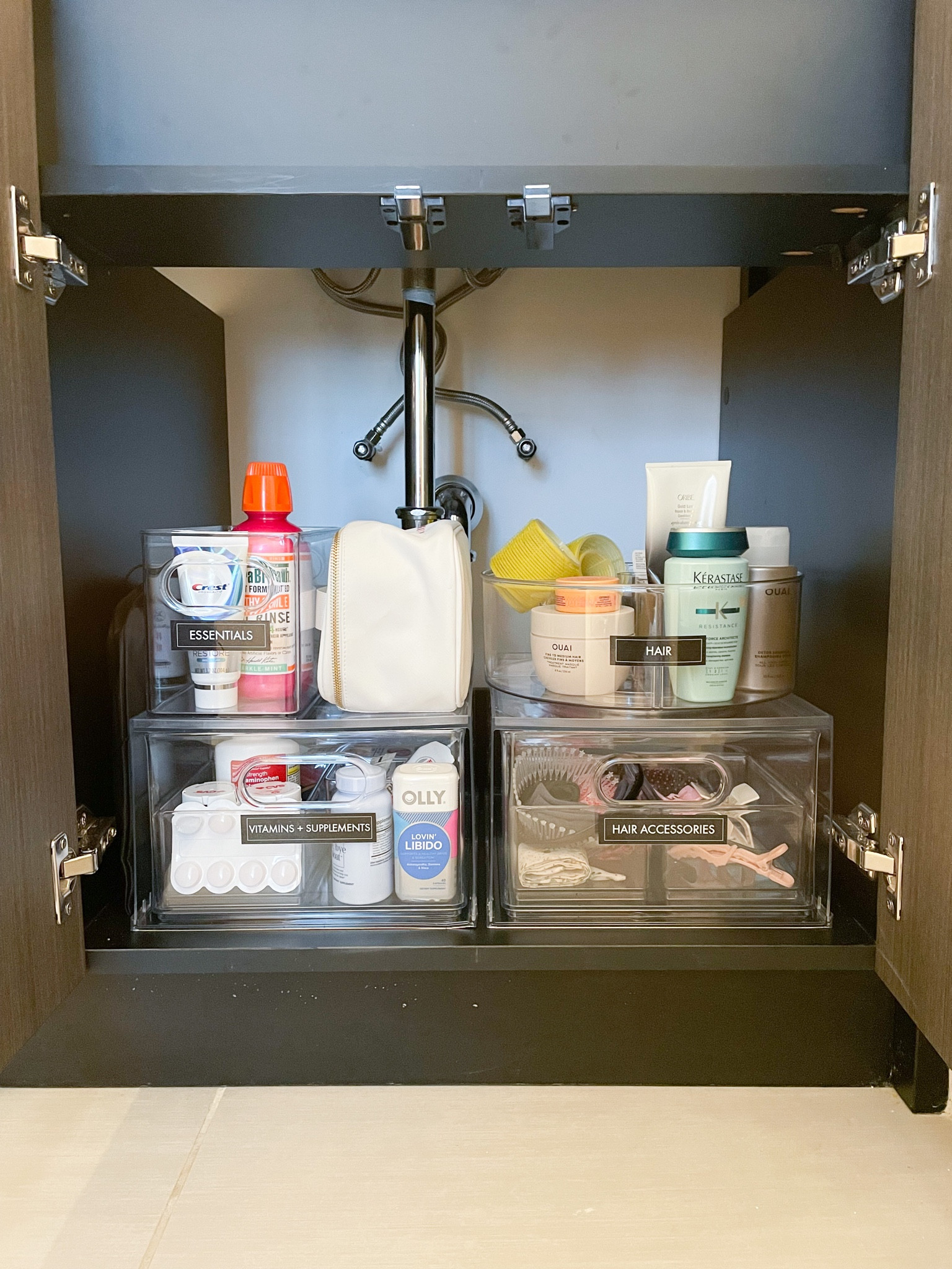 Bathroom organization using the home edit line at the container store 

#LTKhome
