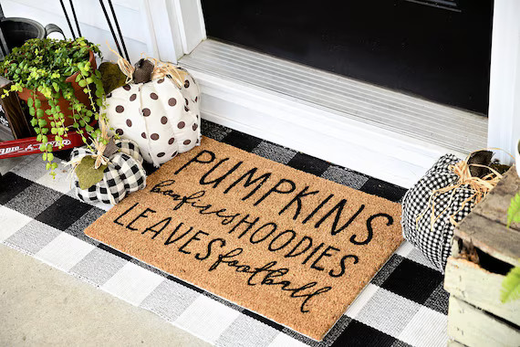 Fall Welcome Mat  Pumpkins Bonfires Hoodies Leaves Football - Etsy | Etsy (US)