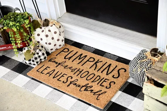 Fall and Football, Fall Door Mat, Porch Rug, Fall mats, front