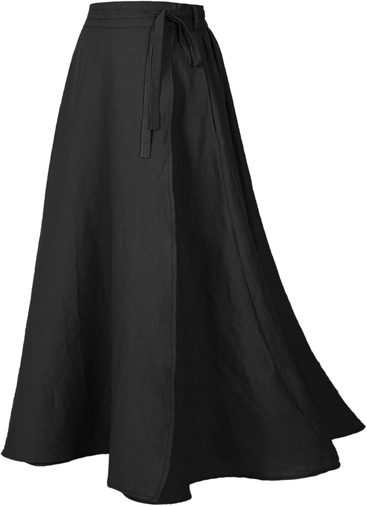 Women's Linen Wrap Skirt Casual Maxi Skirt Vintage A line Linen Skirt | Amazon (US)
