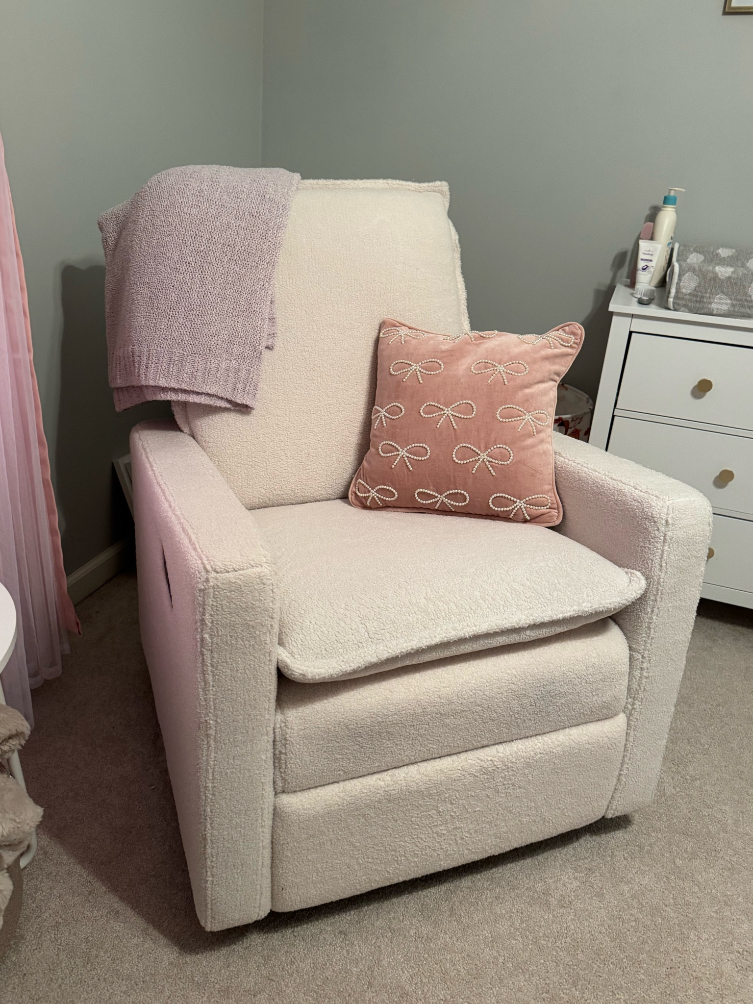 New cutie addition to the nursery! Bow pillow and boucle nursery chair

#LTKHome #LTKBaby #LTKFamily