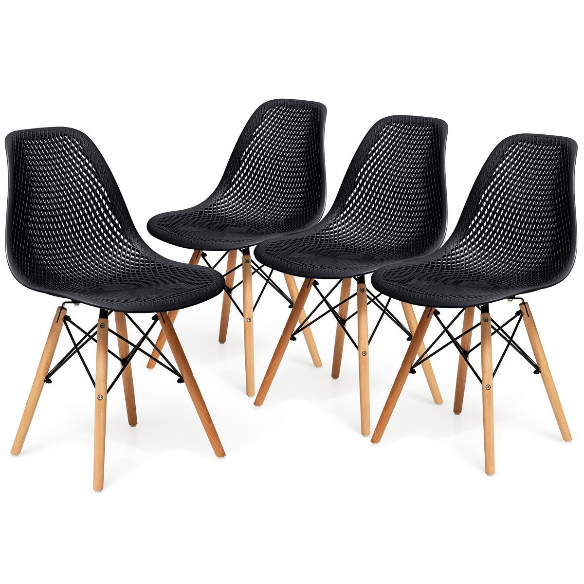 Costway Set of 4 Plastic Hollow Out Chair Mid Century Modern Wood-Leg Seat | Target