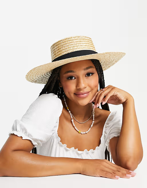 My Accessories London straw boater hat with black trim | ASOS (Global)