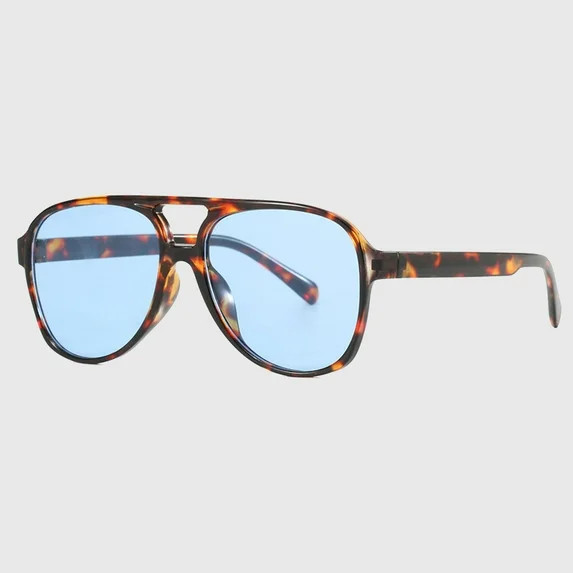 Women's Retro Aviator Sunglasses - Tortoise Shell Frame - Blue Lenses | Walmart (US)
