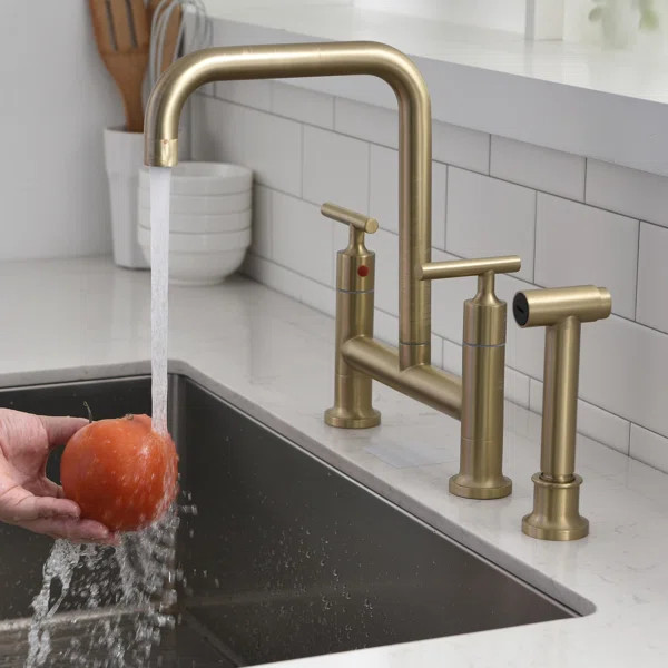 FBCPN026G Felixbath Bridge Double Handles Kitchen Sink Faucet with Side Spray | Wayfair North America