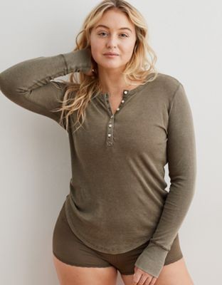Aerie Long Sleeve Ribbed Henley T-Shirt | American Eagle Outfitters (US & CA)