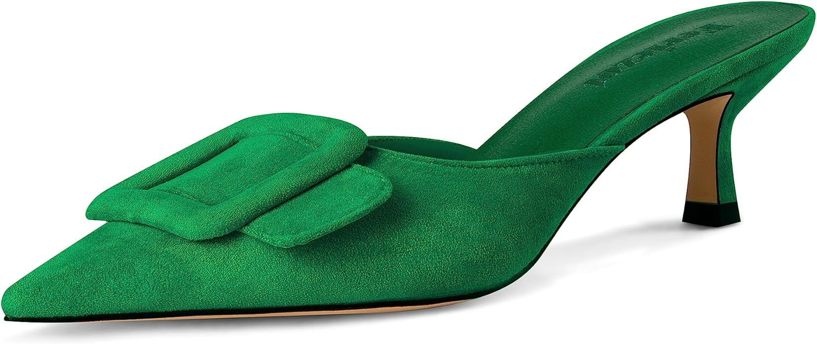 Fericzot Mules for Women,Slingback Buckle Pumps Pointed Toe slippers Kitten Heels Shoes Slides Ba... | Amazon (US)
