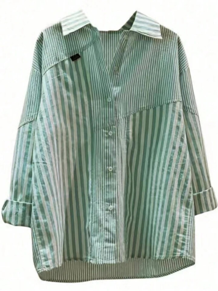 New Fashionable Blue Long Sleeve Striped Shirt, Autumn | SHEIN