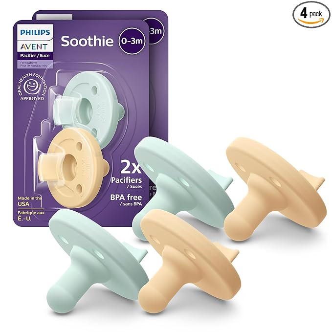 Philips Avent Soothie Baby Pacifiers - 100% Silicone Pacifiers for Babies 0-3 Months, One-Piece D... | Amazon (US)