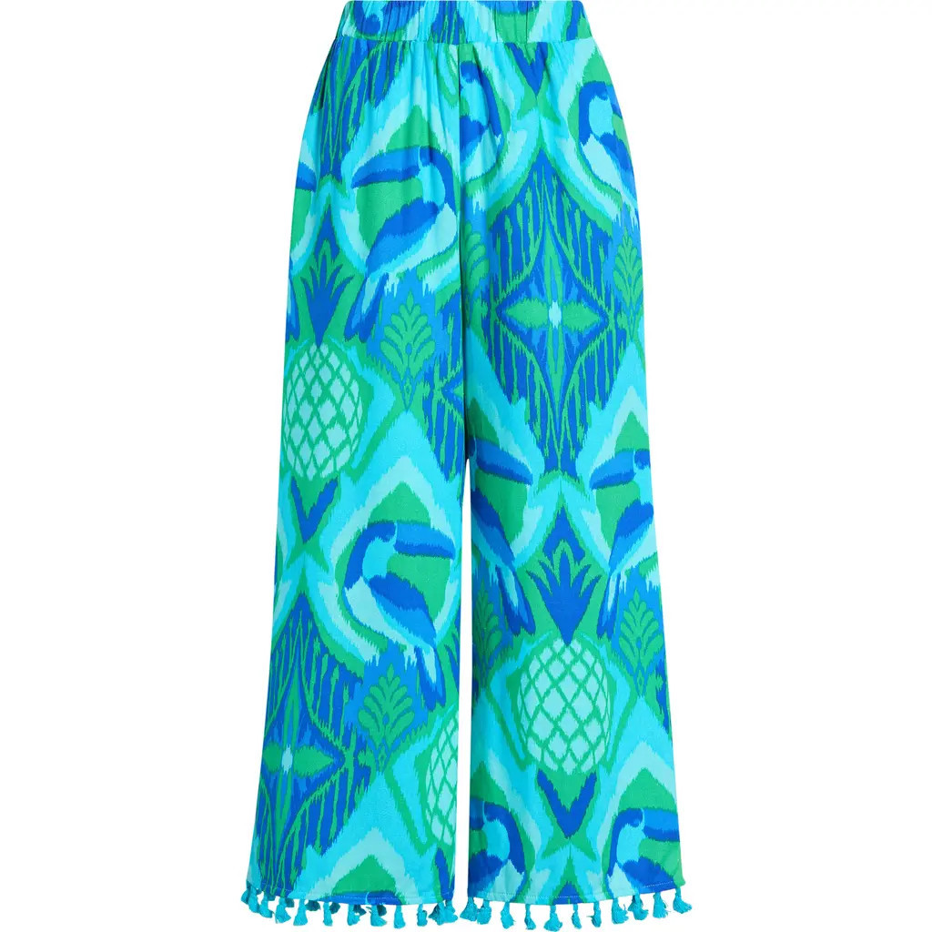 SUGARLIPS Blissy Tropical Hanie Flare Pants in Kelly-Blue-Multi at Nordstrom, Size X-Small | Nordstrom