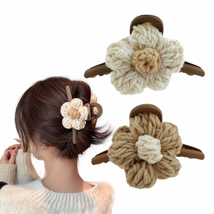 2 PCS Hair Claw Clips Braided Fluffy Plush Flower Hair Catch Barrette Jaw Clamp for Women Girls S... | Amazon (US)