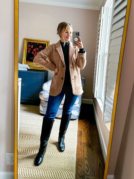 These maternity jeans feel AMAZING and fit true to size, the Boiled Wool Sweater Blazer is cozy and polished for fall, and the boots are the most comfortable tall boots I’ve ever put on, EVER. The fit is true to size. My black turtleneck is old, so I linked a few options below. EVERYTHING on Madewell’s website is 20% off for Insiders (free to join).

#LTKSale#LTKSeasonal

#LTKSeasonal