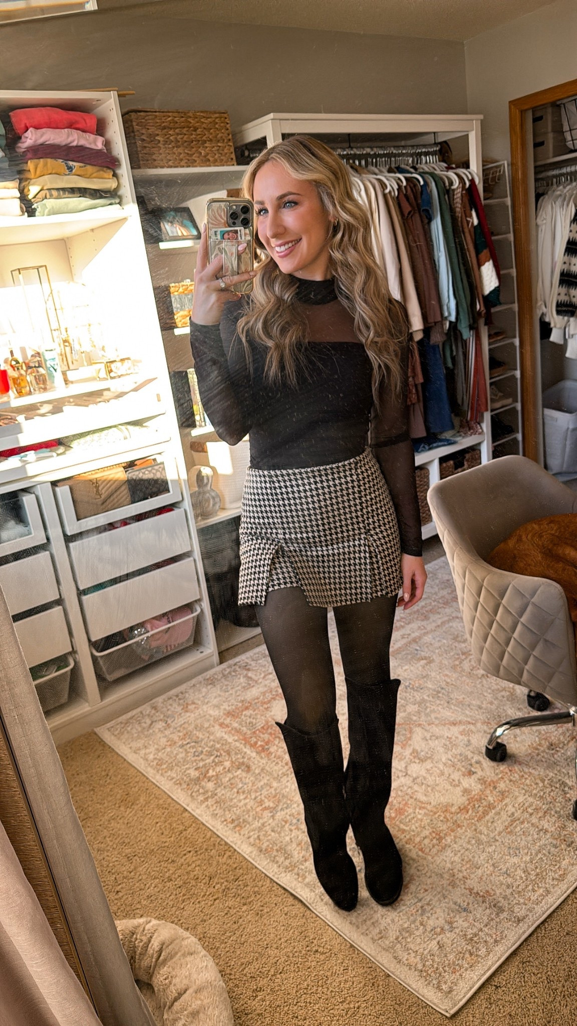Wearing a small in the bodysuit and leggings. Linked a similar skort!

Fall outfits / outfit inspo / houndstooth / mesh bodysuit / winter outfits / work outfit 

#LTKPetite #LTKWorkwear #LTKootd