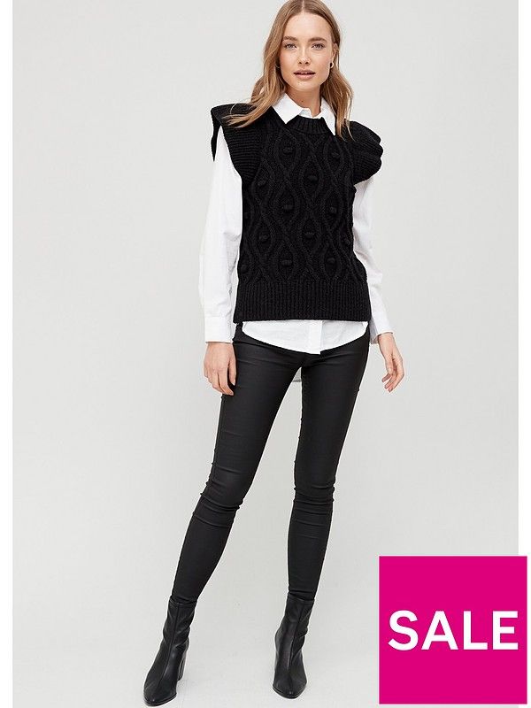 V by Very Knitted Sleeveless Frill Tabard Vest - Black | Very (UK)