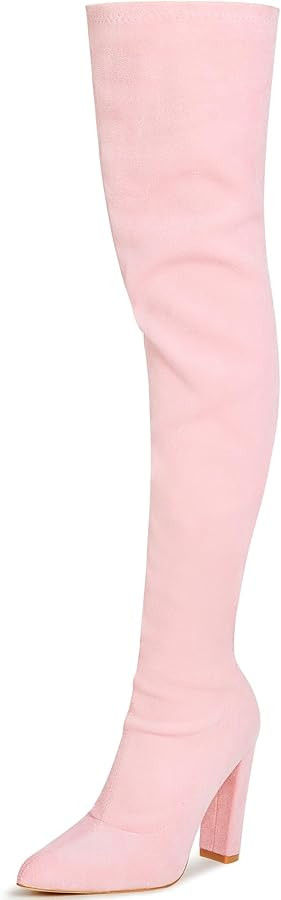 WSKEISP Women's Thigh High Boots Stretch Suede Over The Knee High Boot 4.13IN Chunky Heel Fall Wi... | Amazon (US)