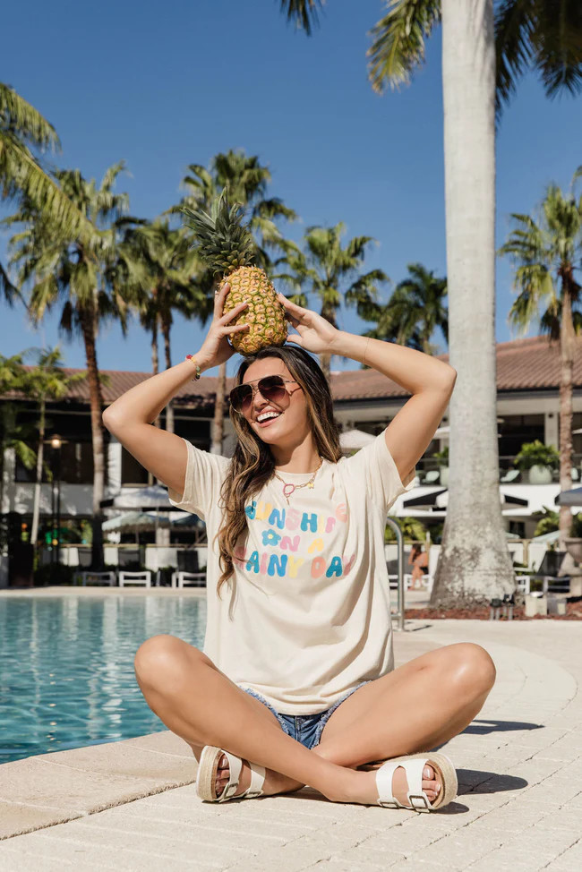 Sunshine On A Rainy Day Ivory Oversized Graphic Tee | Pink Lily