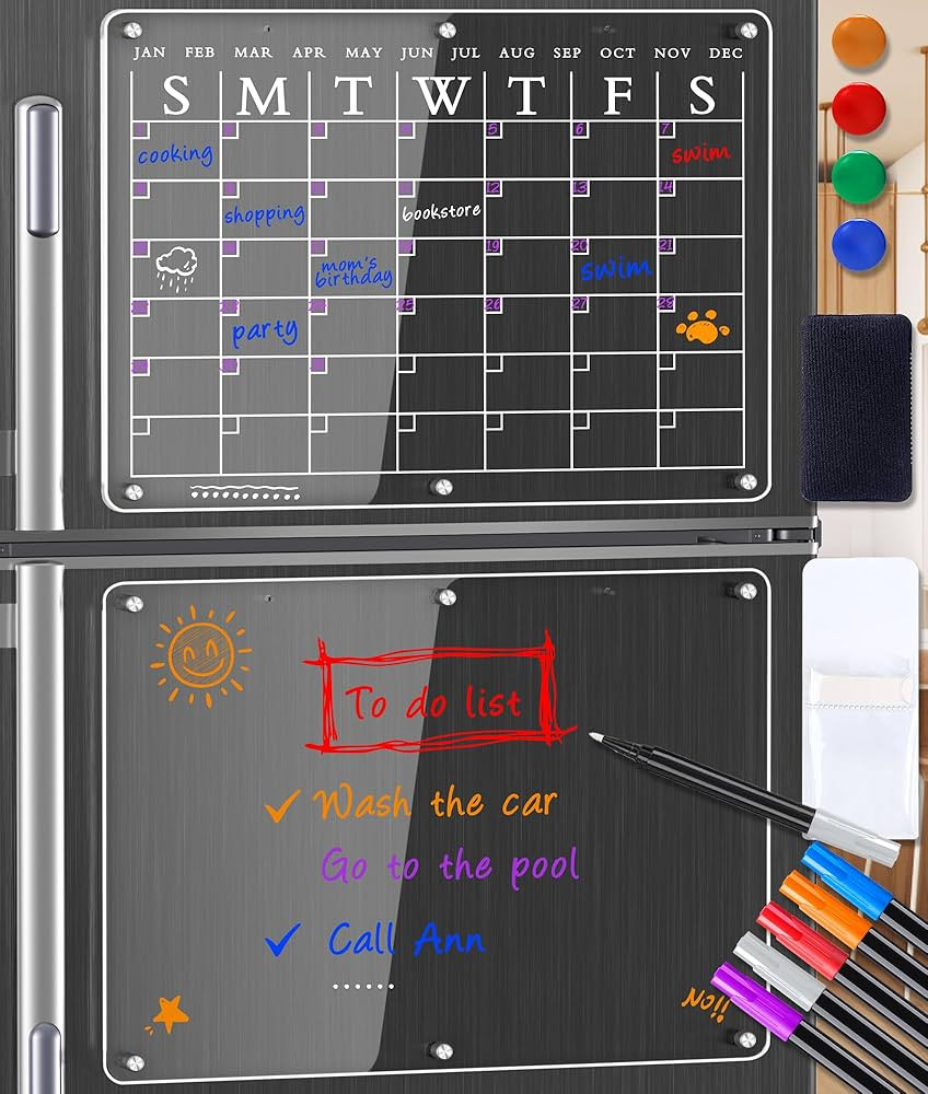 Acrylic Magnetic Calendar Dry Erase Board for Fridge, Ewinvos Clear Magnet Monthly Calendar & Mem... | Amazon (US)