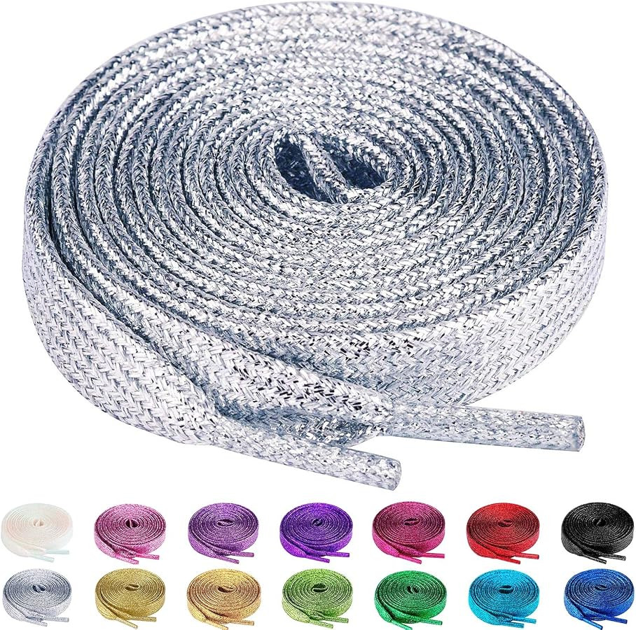 Olukssck 2 Pairs Flat Glitter Shiny Metallic Shoe Laces, Colorful Sequin Shoelaces | Amazon (US)